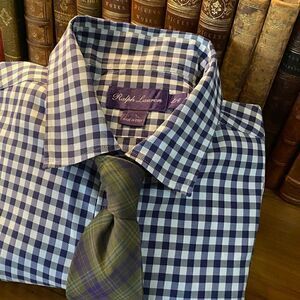 Ralph Lauren Collection * Hand Made Italian Olive & Purple Over Check Plaid Tie